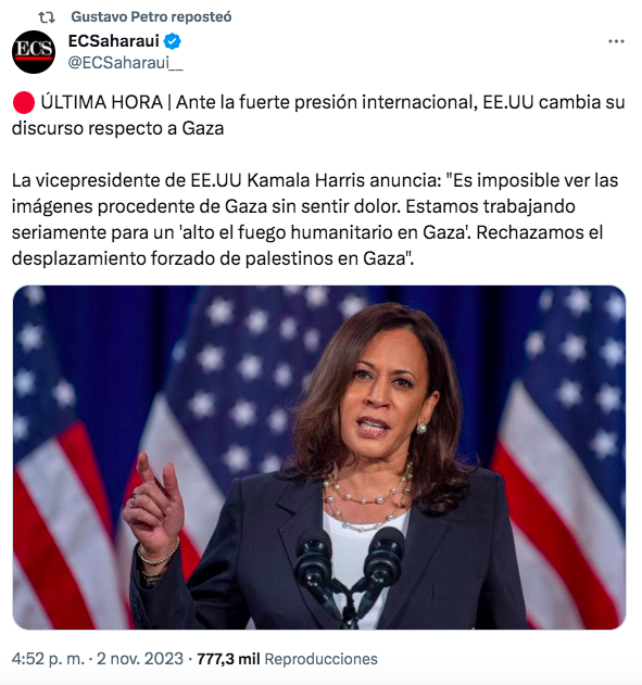 Trino con falsas declaraciones de Kamala Harris sobre Gaza